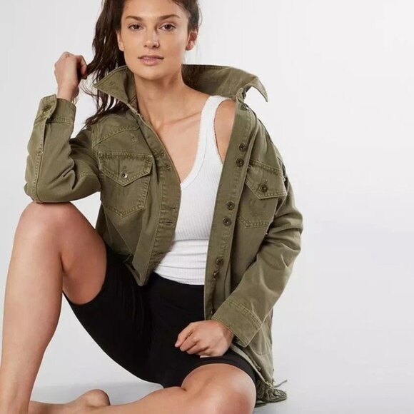 Free People | Distressed Military Utility Jacket | Olive Green | Small - Picture 10 of 14